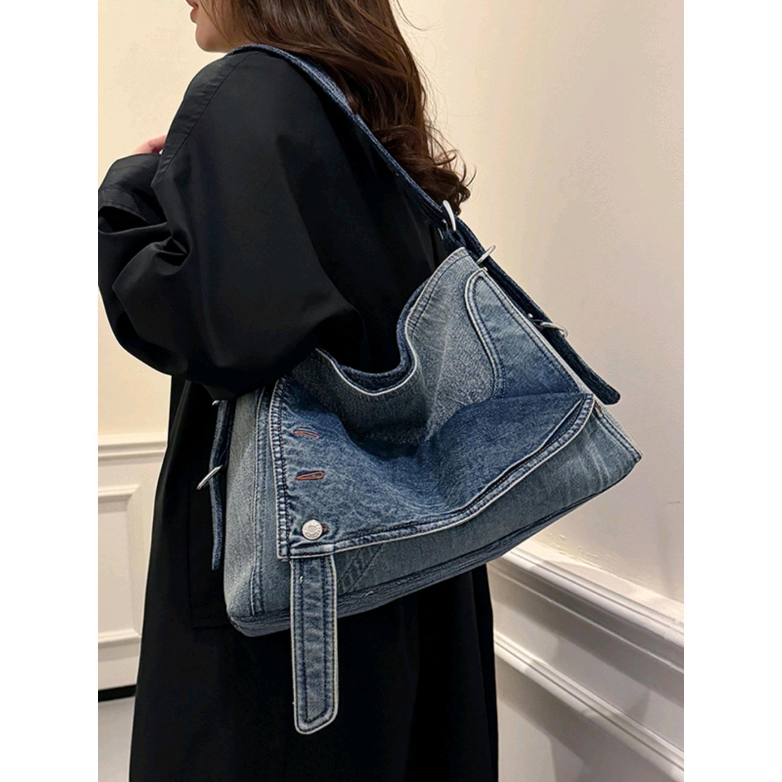 Bolso de gran capacidad de mezclilla retro de moda para mujer 2024 otoño e invierno nuevo estilo mensajero de cercanías bolso grande de hombro bolso Tote