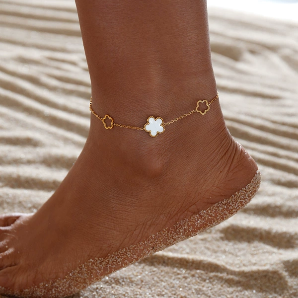 1 five-leaf flower shell 4 hollow five-leaf flower anklet ((white shell) 242