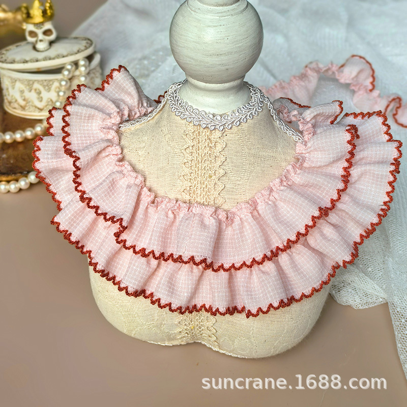 Liuyun, about 3cm wide, pink + rust red dog tooth, 1 meter
