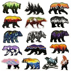国境を越えた漫画の動物クマ布ステッカー刺繍風景刺繍パッチアクセサリー衣類アクセサリーホットメルト接着剤在庫あり