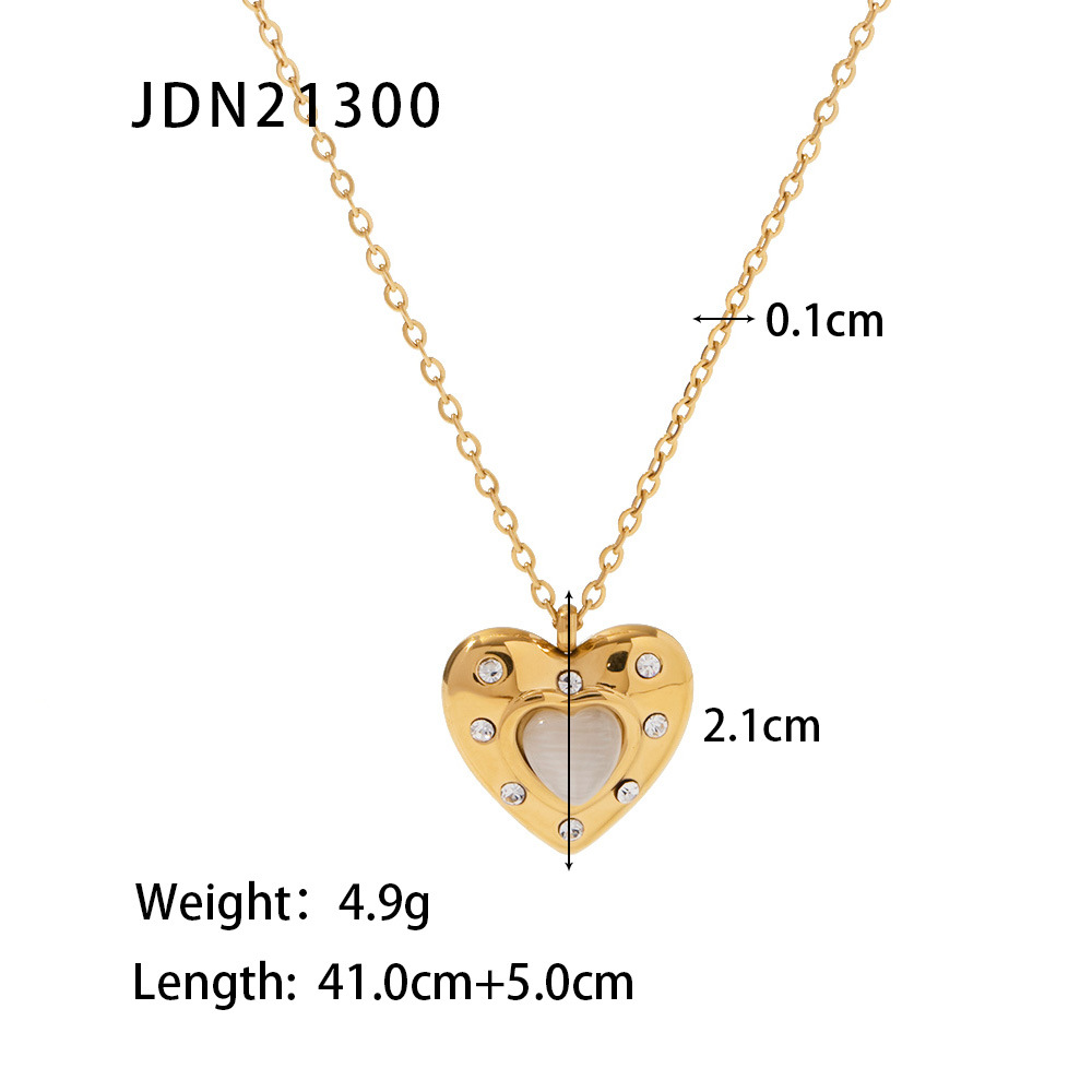 Fashion Heart Shape Stainless Steel Rhinestones Pendant Necklace