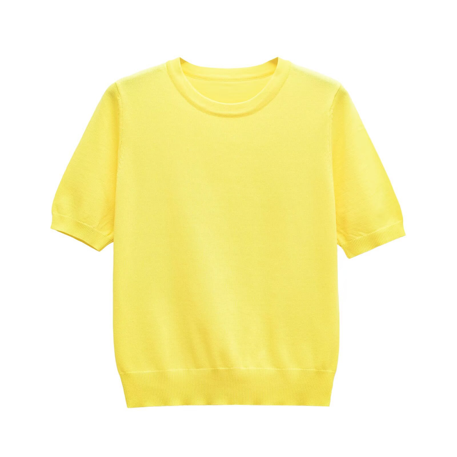 Women's Clothing Women's Fashionable Plain Knit Sweater Simple Crew Neck Short Sleeve Basic Top Summer For Formal & Casual For Women_ecoleips.com