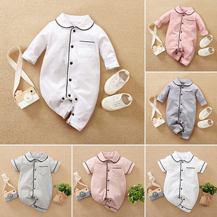 Baby's one-body pajamas summer air-conditioning clothing breathable men's and women's baby's short-sleeved jacket thin climbing clothing class a cotton cross-border