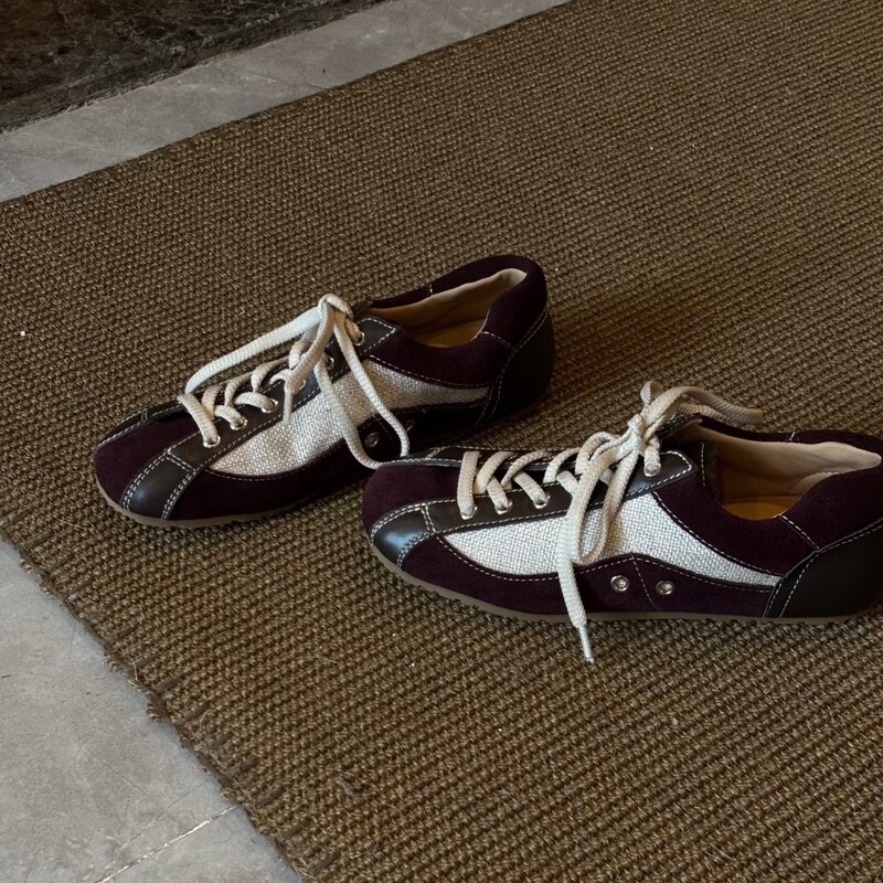 Sheepskin Version~German Training Shoes, Casual and Versatile, Round-Toe Lace-Up, Color-Blocked Striped Sports Shoes, Sports Casual Women's Style