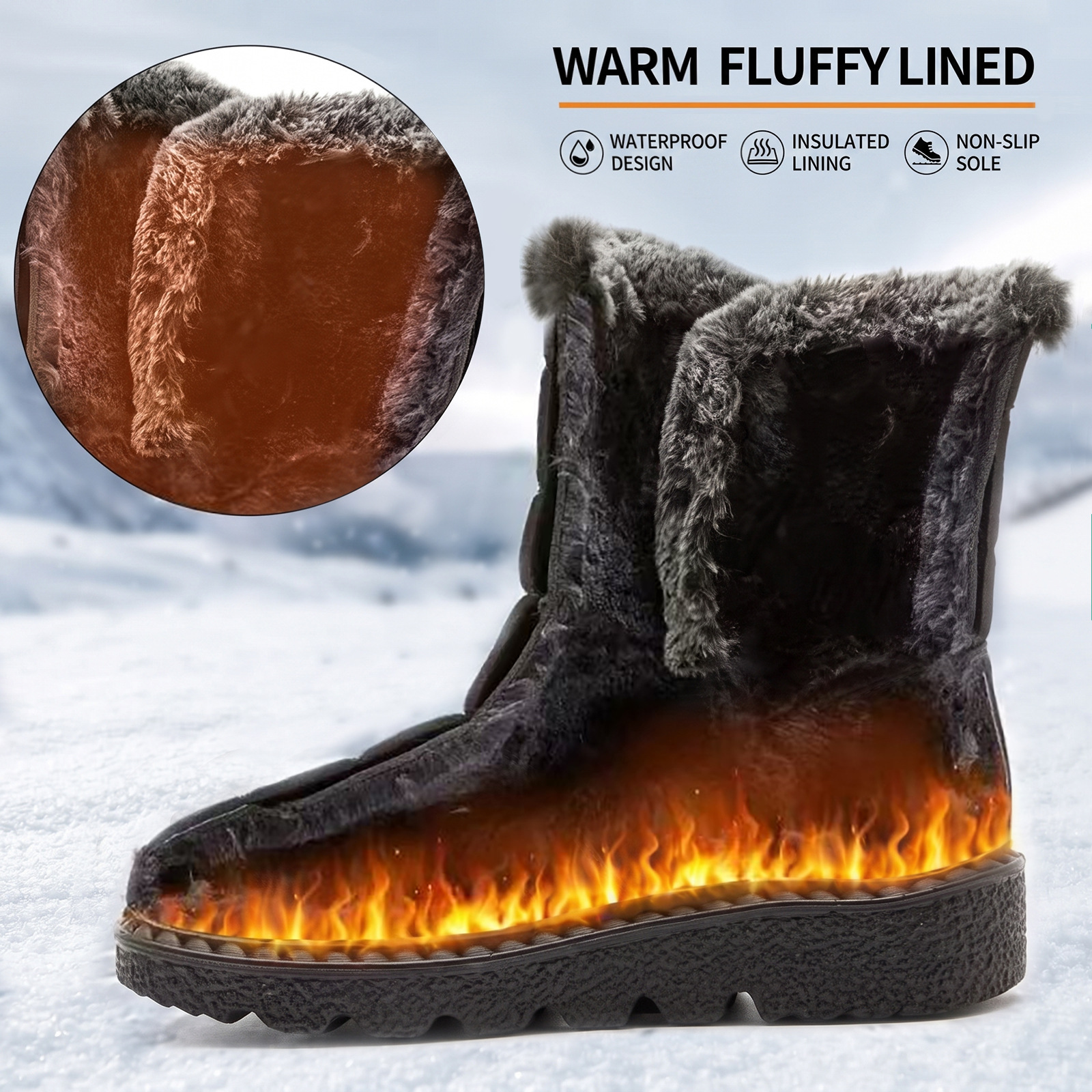 Botas de nieve de invierno para mujer, botas de mujer de talla grande, botas de algodón con forro polar y engrosadas, botas largas de poliuretano, zapatos de algodón de suela gruesa y caña alta