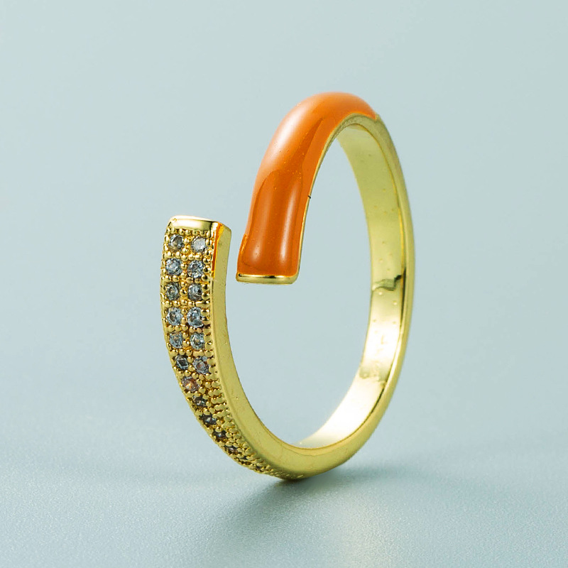 Korea Fashion Copper Inlaid Zircon Color Drop Oil Opening Ring Wholesale Nihaojewelry display picture 8