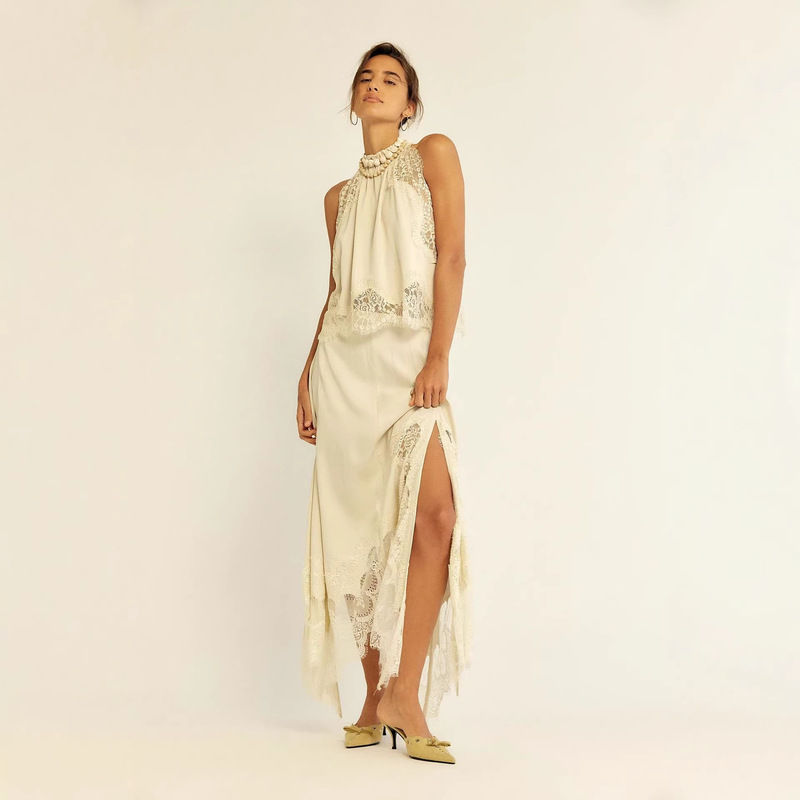 2026 Cross-Border European and American Fashion Loose Lace Splicing High-Elastic Soft Satin Slit Sleeveless Dress Set 2026 Cross-Border European and American Fashion Loose Lace Splicing High-Elastic Soft Satin Slit Sleeveless Dress Set