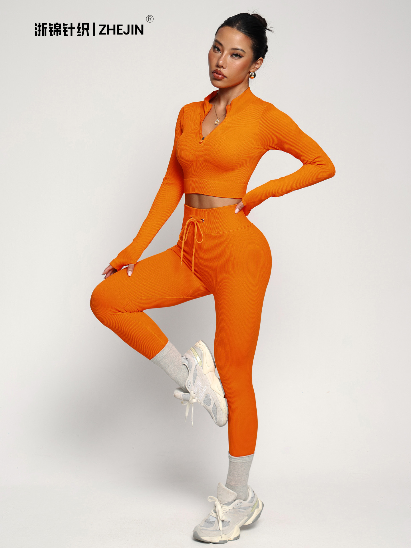 Zhejiang brocade European and American yoga clothing long sleeve sports suit women's zipper fitness clothing yoga top lulu yoga pants pants