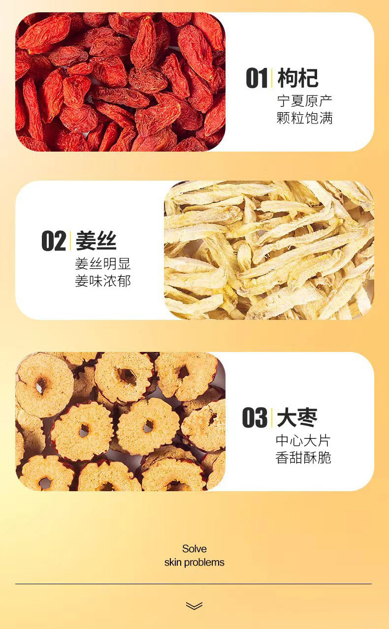 Sanfu Ginger Jujube Tea Bags 100g Summer Herbal Tea with Goji Red Date and Dried Ginger 20 Sachets specifications