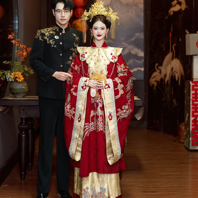 Jinyuer Ming Dynasty-Style Hanfu Wedding Dress, New Model with Intricate Craftsmanship, Mamian Phoenix Crown and Xiapei, Traditional Chinese Wedding Attire, Bride's Dress