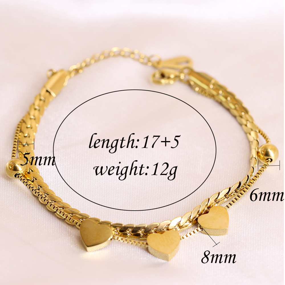 Simple style Heart-shaped stitching chian Titanium Steel Double Layer Bracelet