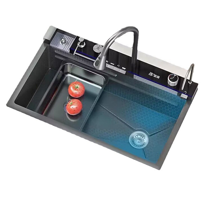 Dolphin nuevo nano 304 Acero inoxidable feiyu cascada grande solo fregadero vegetal lavado placa cocina piano botón fregadero