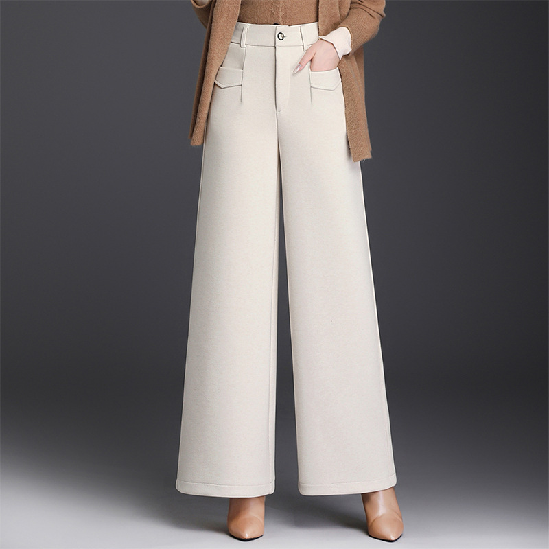 羊毛呢阔腿裤女宽松裤子2025秋冬新款直筒休闲裤高腰大脚裤潮长裤