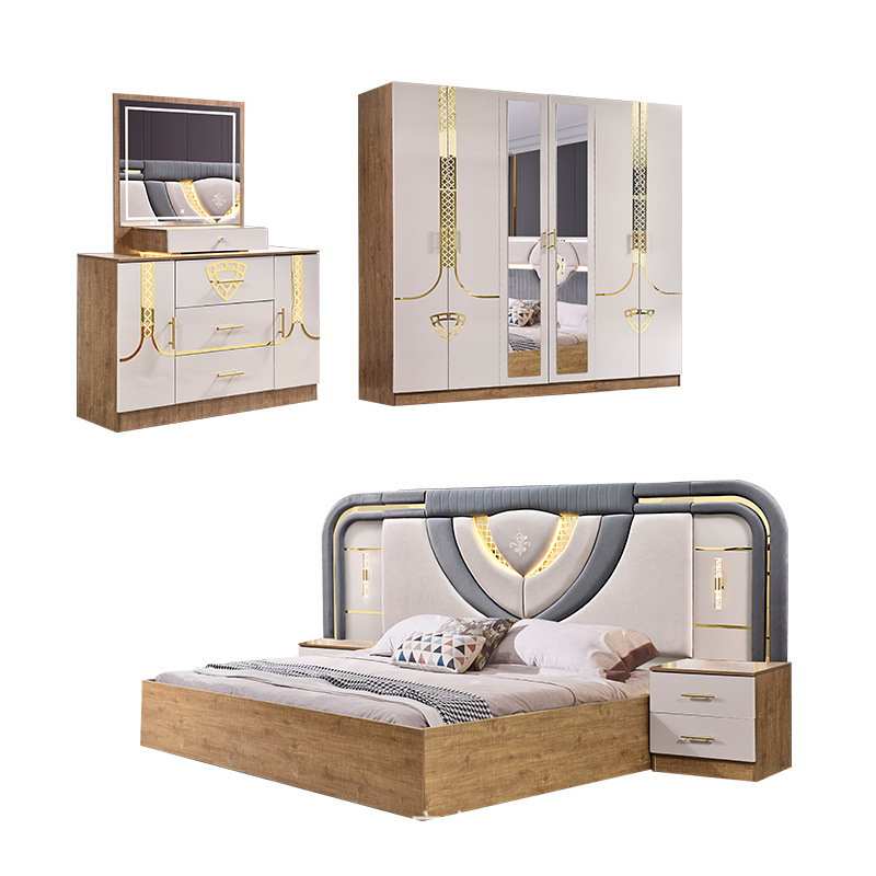 Factory Wholesale Modern Bedroom Furniture Set Turkish Double Bed Master Bedroom Panel Suite Five-Piece Set