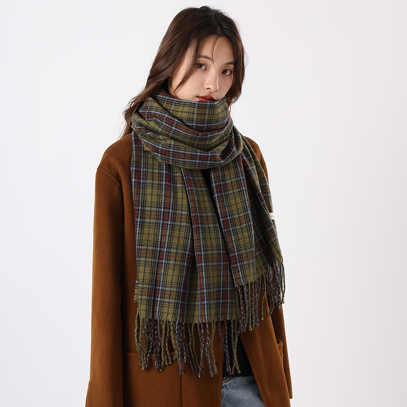 Sciarpa scozzese verde, versatile per le donne in autunno inverno, calore personalizzato di alta qualità, scialle e collo, nuovo stile coreano_voghion.com