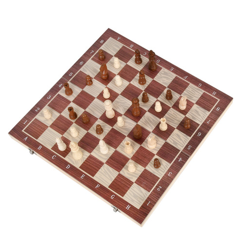 Three-in-One Wooden Solid Wood International Chess Western Draughts Backgammon Game Folding Portable Brain Teaser Board Game Toy