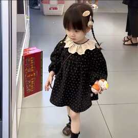 女童春秋新款童装儿童韩版百搭花边领子连衣裙女孩碎花长袖裙子