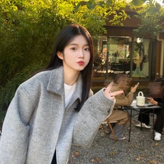小香风灰色短款毛呢外套女2025春秋新款韩系高级感小个子呢子大衣