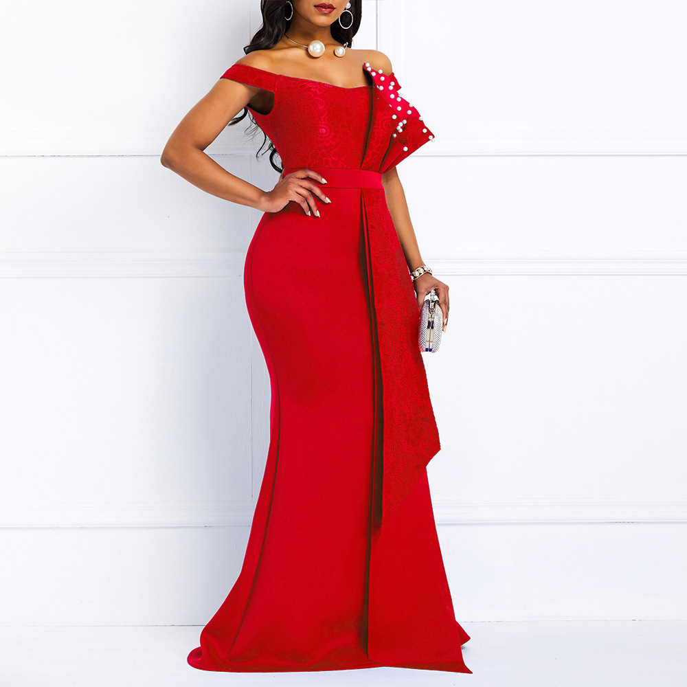 Elegante vestito da sera donna per ballo con perline e pizzo_voghion.com
