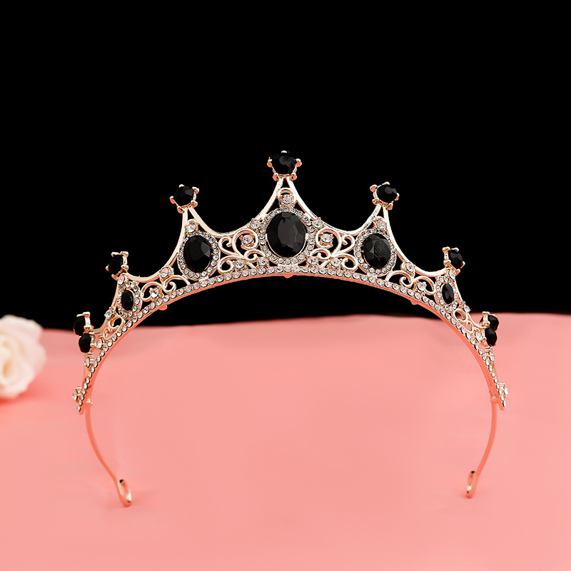 Online Rojo Negro Barroco corona tocado novia estilo coreano 18 años de edad, mujer adulta Ceremonia de cumpleaños princesa Corona al por mayor