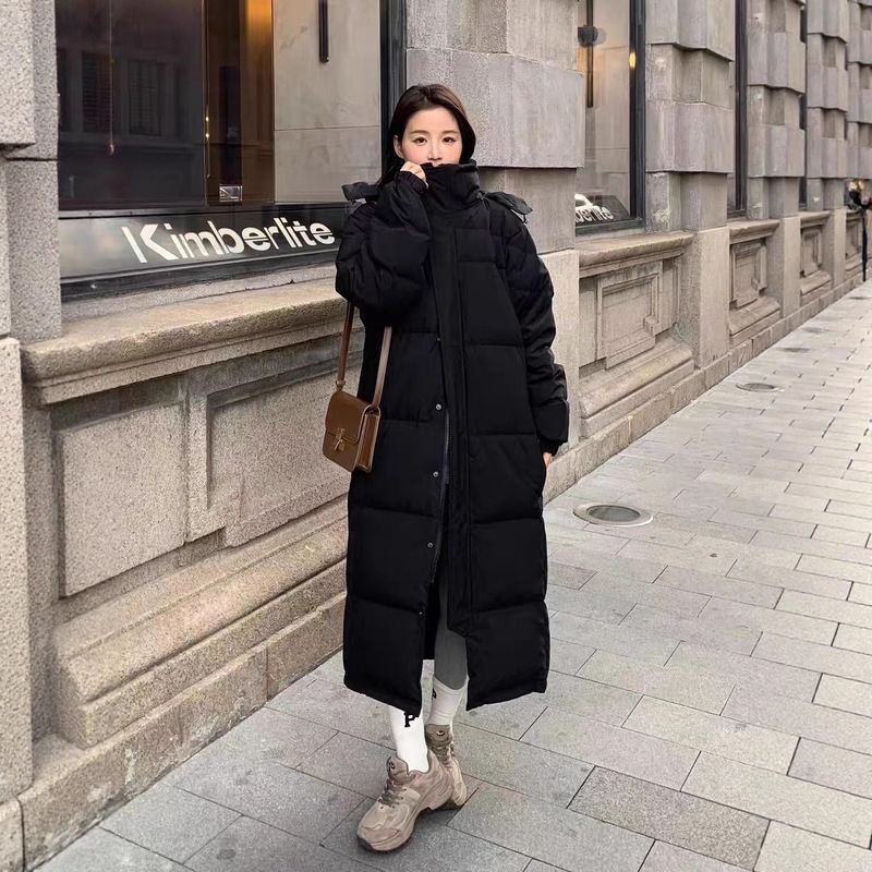 十三行冬季新款韩版黑色长款过膝面包服白鸭绒羽绒服女装批发货源|undefined