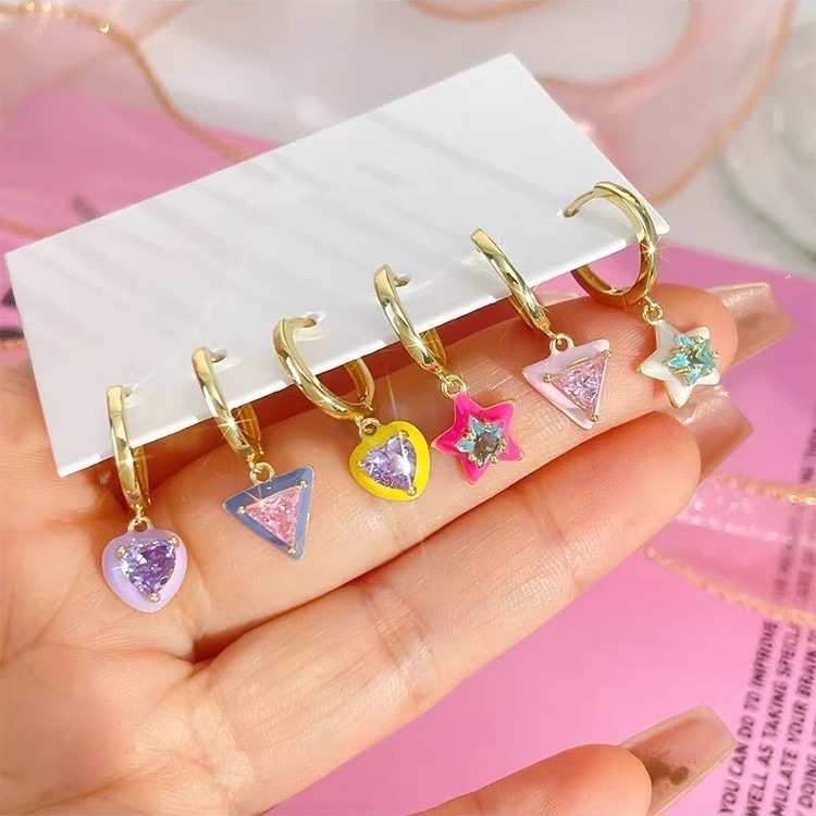 1 Set Cute Star Inlay Alloy Zircon Drop Earrings display picture 1