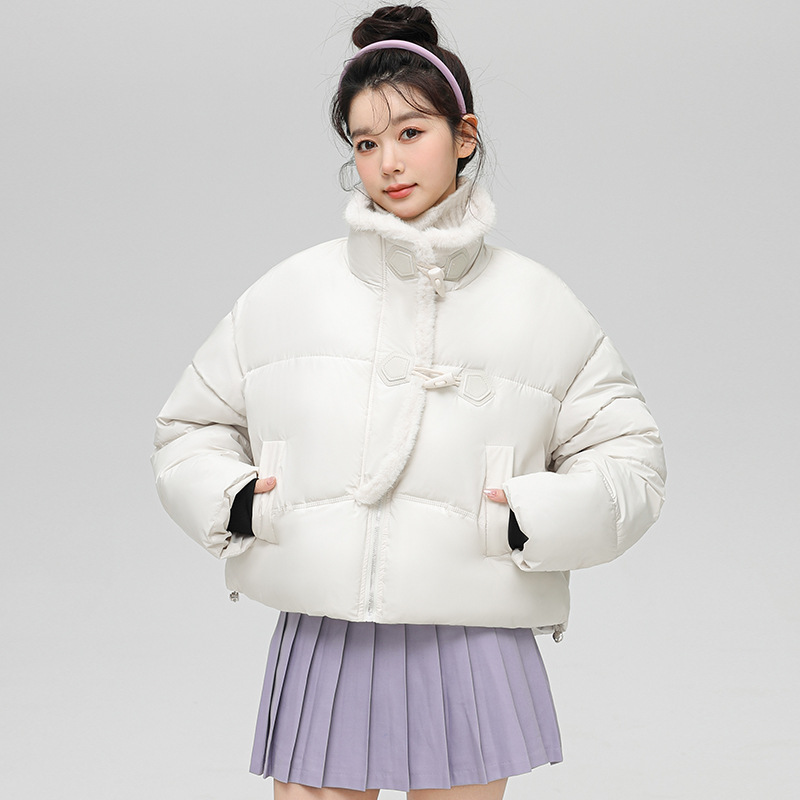 Europa y los Estados Unidos de invierno coreano cuello alto engrosado chaqueta de piel de cordero chaqueta de fijación chaqueta de algodón de plumón de mujer pequeña moda chaqueta de viento