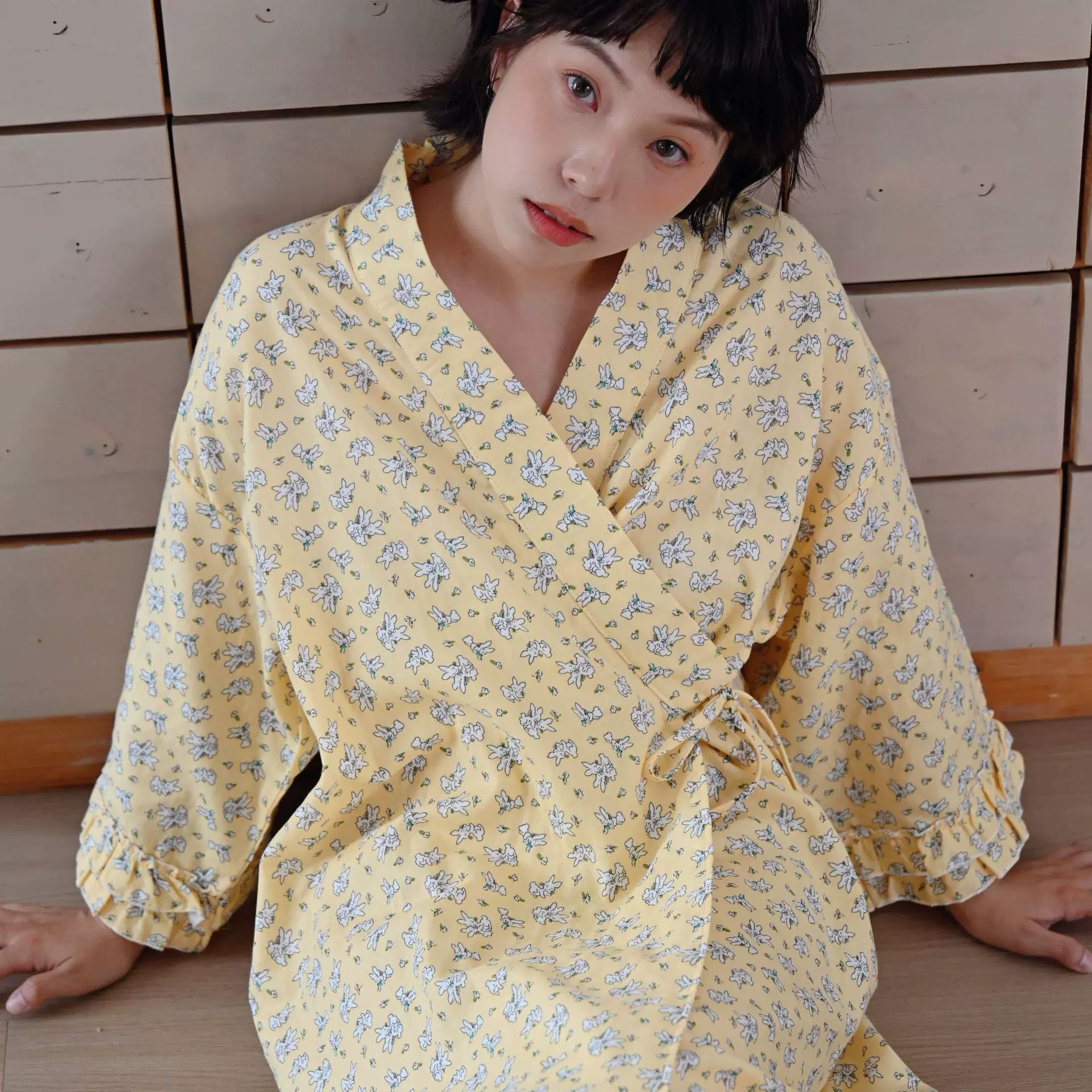 新款韩版荷叶边棉纱睡袍女夏全棉系带和服睡衣外袍可外穿长袍宽松