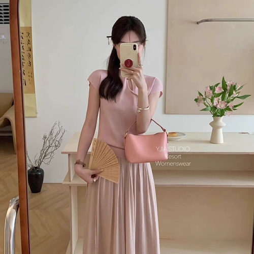 New Chinese style, national style, design, button-down collar, summer base shirt, Feifei sleeves, temperament sweater top
