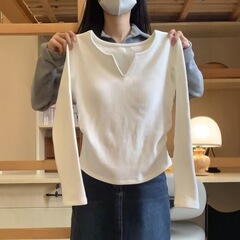 纯棉修身长袖t恤女装秋冬内搭打底衫秋冬季2025早春新款短款上衣