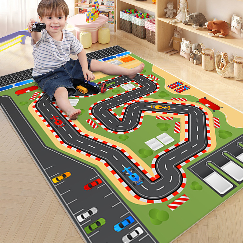 Cross-border Amazon cartoon track carpet parking lot road game mat home anti-slip and durable foot mat