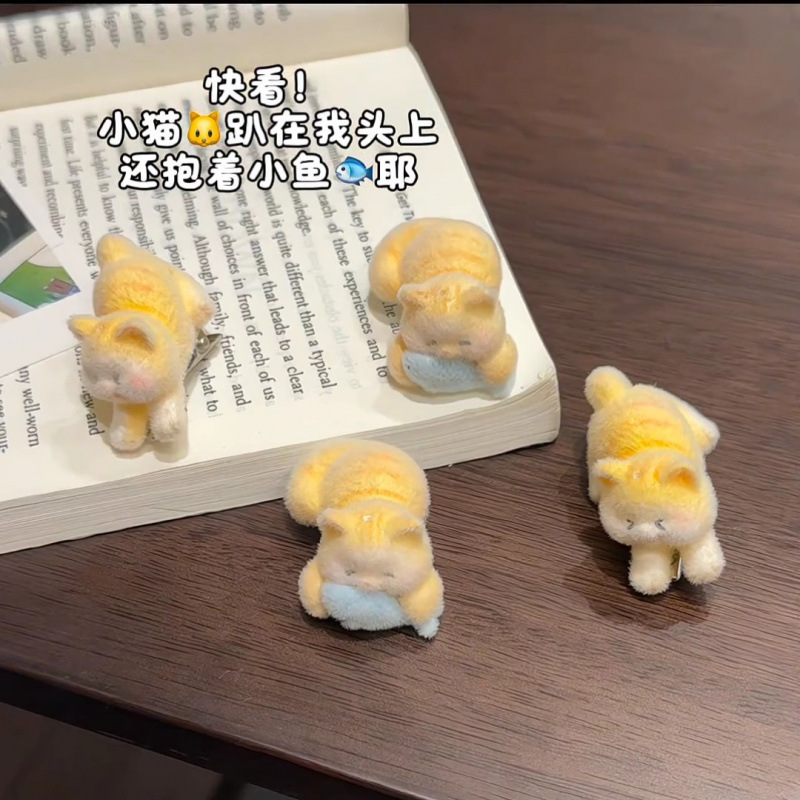Resin Hair Clip with Cartoon 3D Flocked Cute Side Clip Versatile Duckbill Clip for Girls with Bangs