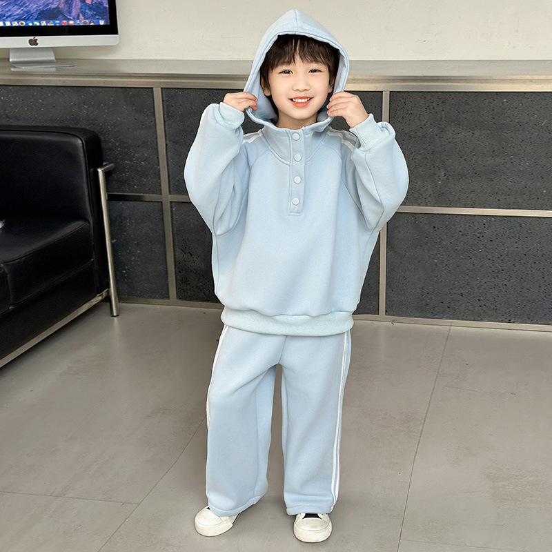 블루 후드티 투피스 슈트