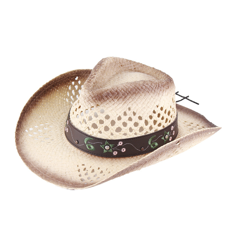 Comercio exterior transfronterizo hueco tejido a mano sombrero de paja para hombres y mujeres sombrero de sol de verano Western Denim sombrero personalizado al por mayor
