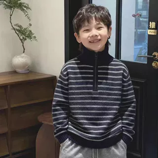 【抗起球】男童加绒毛衣高领秋冬款儿童拉链针织上衣冬季加厚毛线