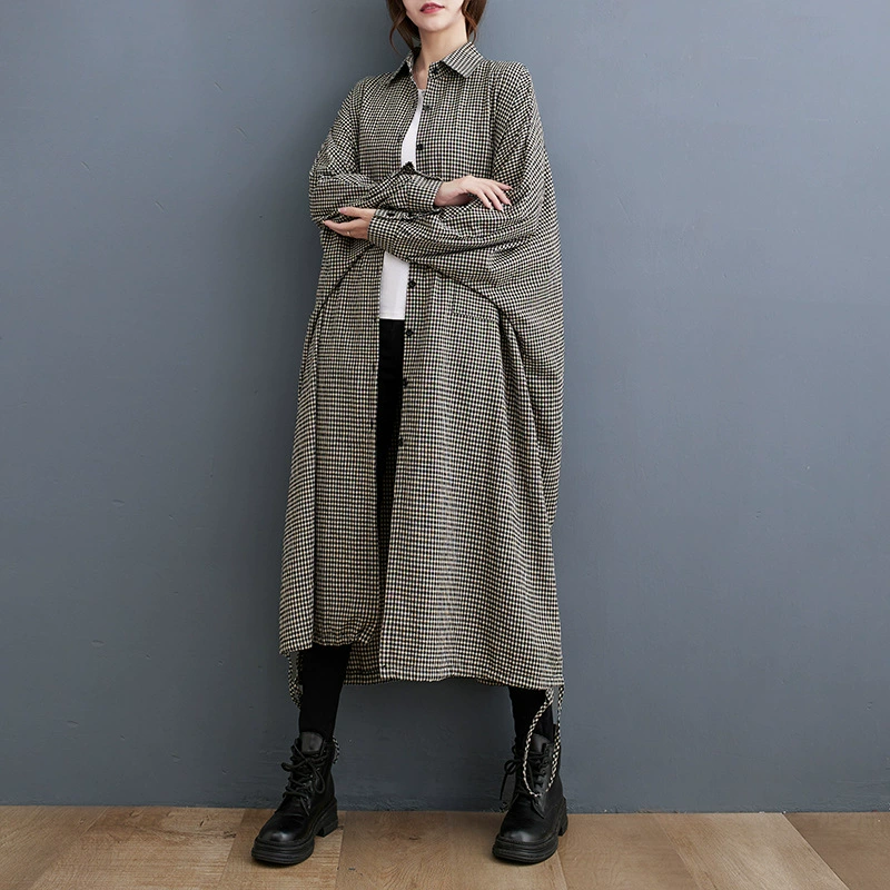 9150 # Платье-рубашка в клетку для внешней торговли, свободный кардиган большого размера, длинная юбка