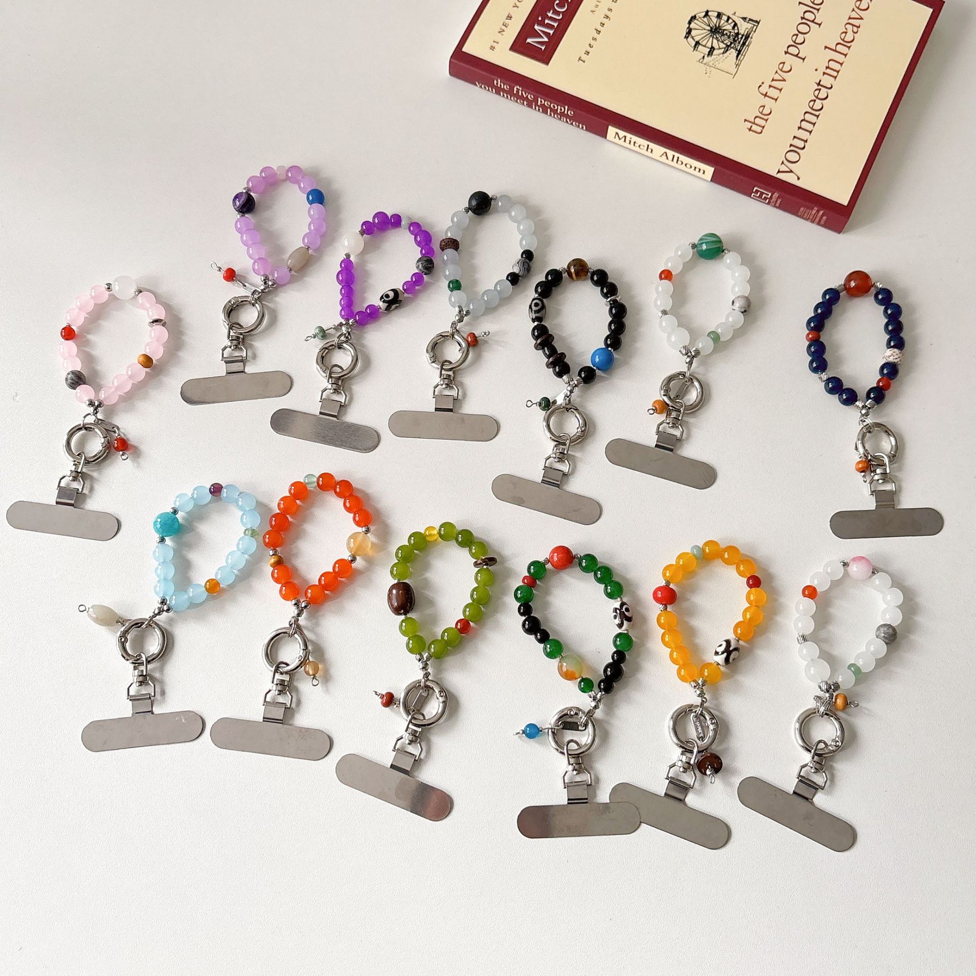 Marca de moda original cadena de teléfono móvil vidrio natural con cuentas caja de teléfono móvil cordón bolso colgante muñeca colgante estilo ins