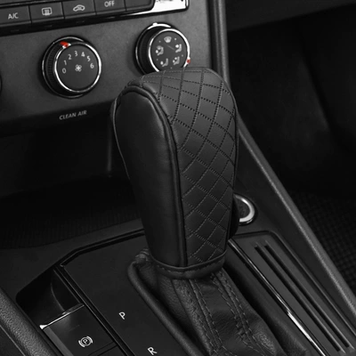 Car gear shift cover, leather universal gear shift cover, manual gear shift cover, automatic gear shift protective cover, embossed breathable gear cover (Sürətlər qutusu və əl tormozu başlıqları) - black-automatic-transmission-front-button