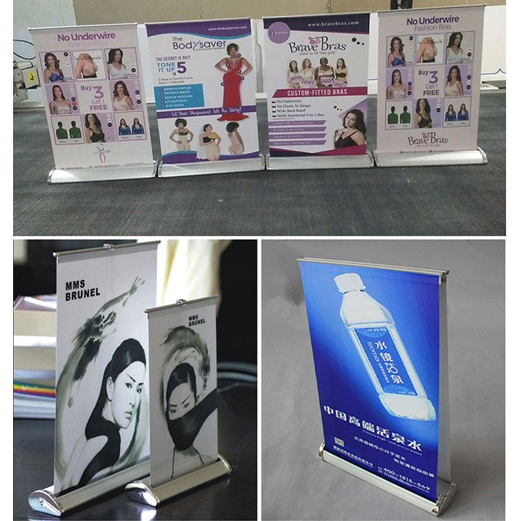 Venta directa de fábrica, banner enrollable de escritorio A3 de aleación de aluminio, regalo promocional publicitario, marco en L de doble cara A4, plegable de una sola cara