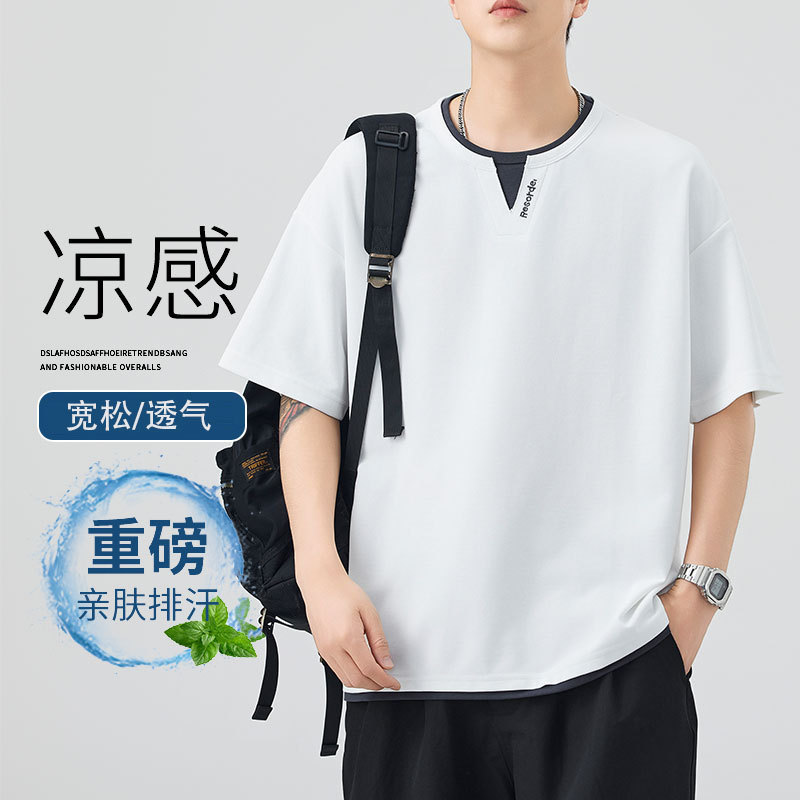 2025 Men's New Summer Loose Round Neck Short-Sleeved T-Shirt White Green Japanese Retro Linen Stripes Ready Stock 2025 Men's New Summer Loose Round Neck Short-Sleeved T-Shirt White Green Japanese Retro Linen Stripes Ready Stock