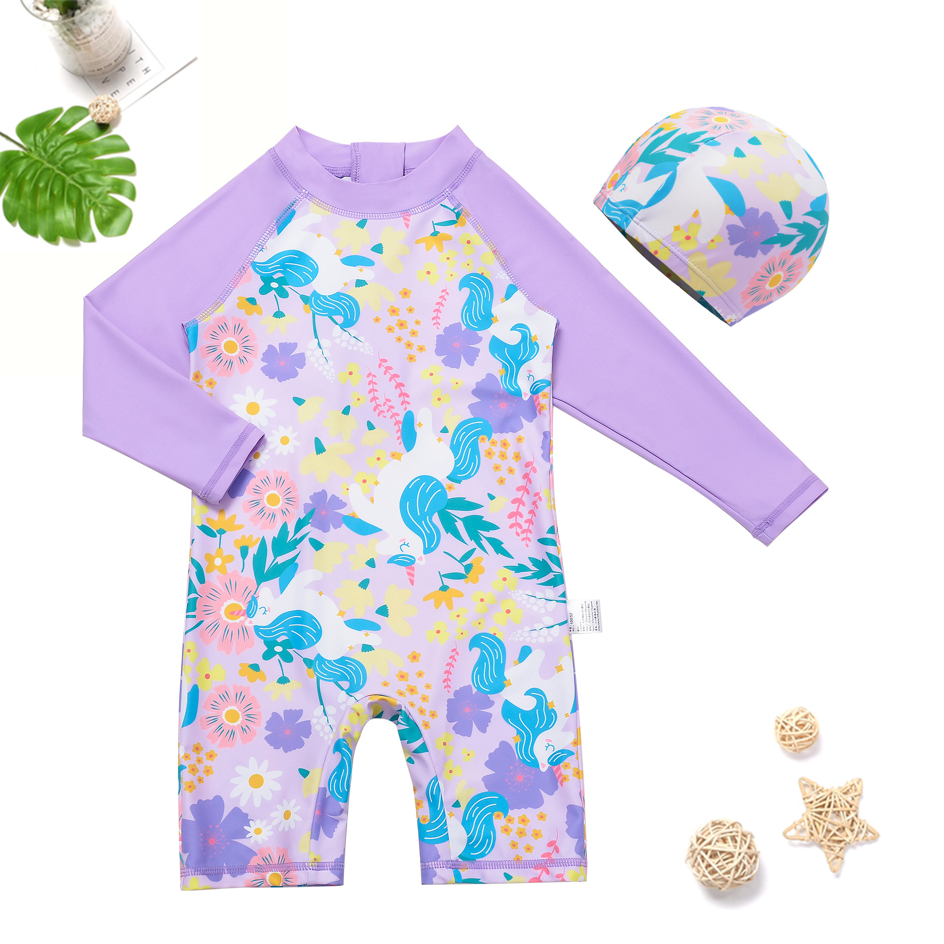 New Summer Children's One-Piece Swimsuit Girls Zipper Design Sunscreen Breathable Quick-Drying Hot Spring Two-Piece Swimsuit