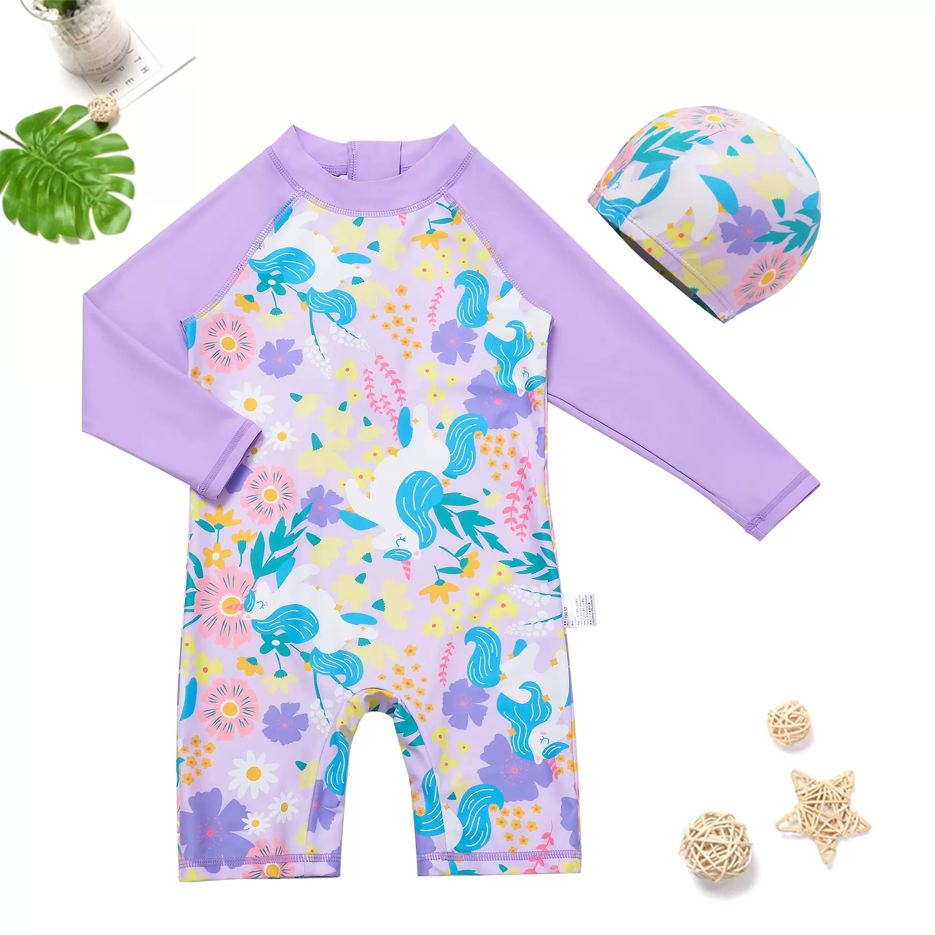 新款夏季儿童连体泳衣女童拉链设计防晒透气速干温泉两件套泳衣