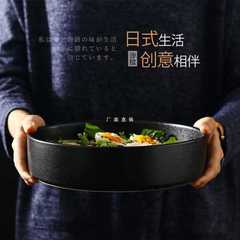批發日式炒飯碗創意陶瓷湯碗面碗平底直口碗黑色烘培蛋糕盤碟家用