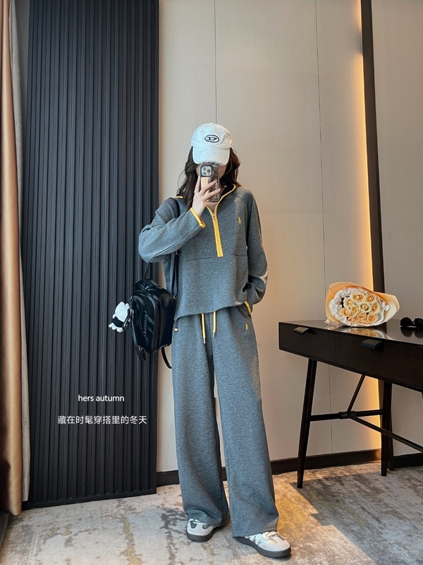 2025秋冬新款小马刺绣宽松显瘦休闲运动套装女连帽卫衣卫裤两件套|undefined