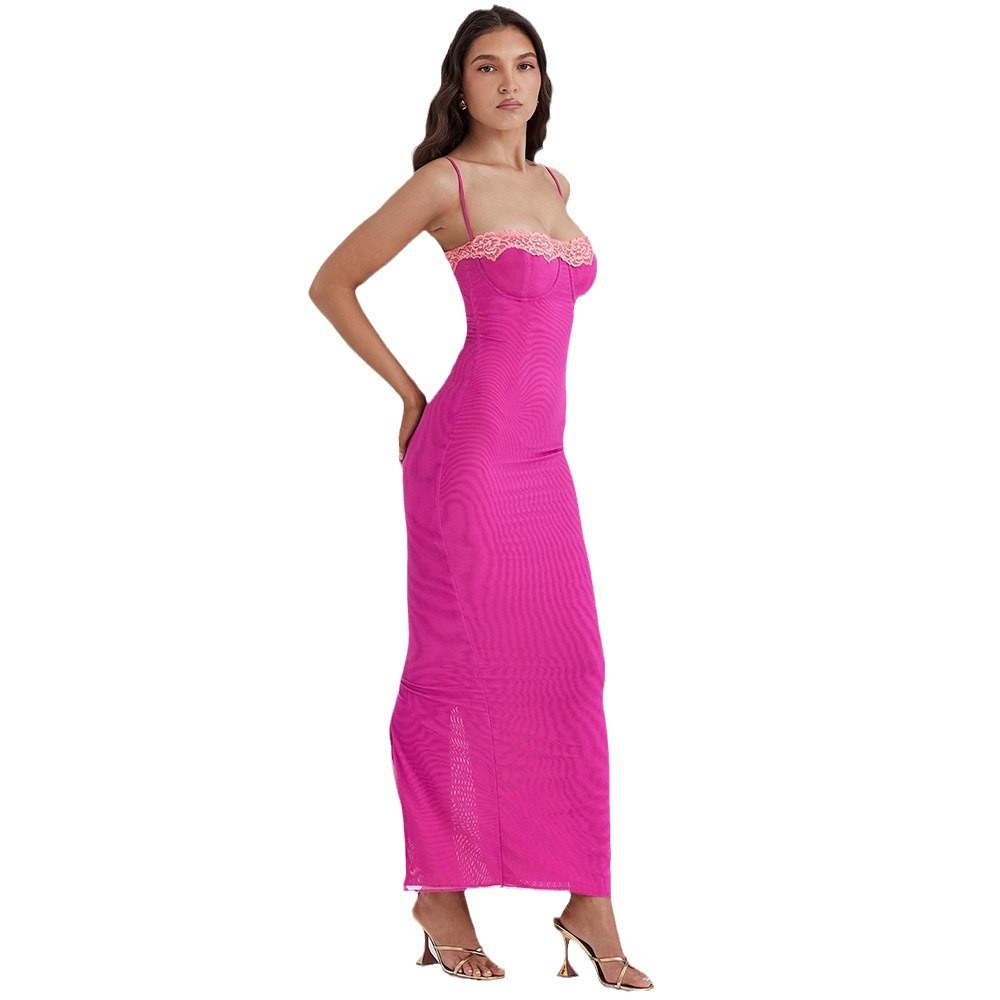 Ropa de mujer de estilo europeo y americano 2023 verano nuevo estilo vestido de encaje vestido de tirantes envuelto en el pecho falda sexy de longitud media mujer