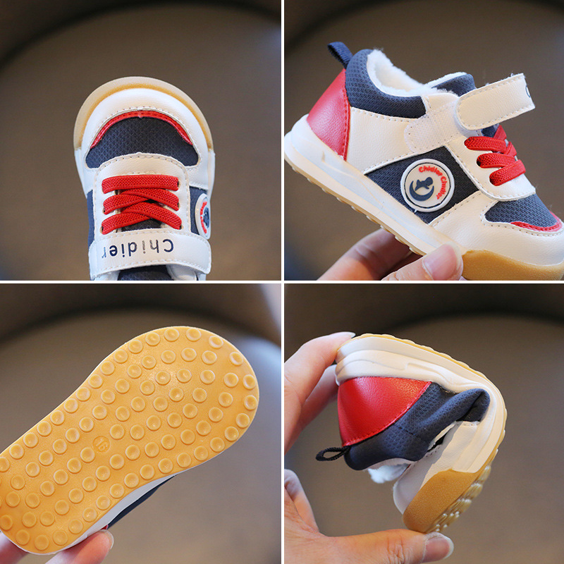 Zapatos de bebé de algodón con forro polar grueso de fondo suave zapatos antideslizantes para niños pequeños zapatos de bebé de 2 años para mujeres Otoño e Invierno 1-3 zapatos funcionales antideslizantes