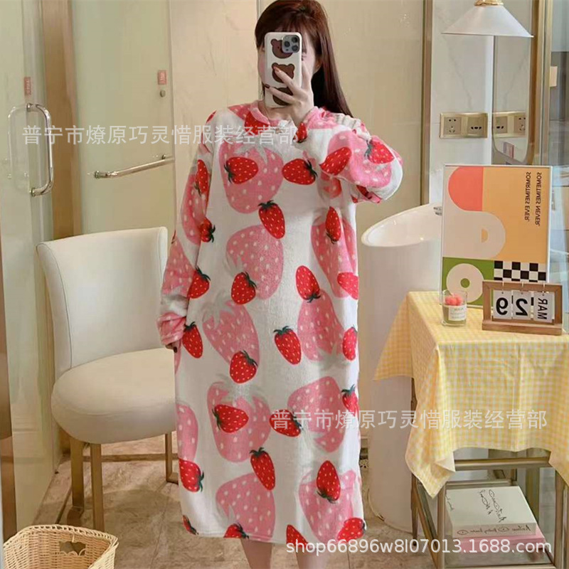 Pijamas de mujeres otoño invierno de franela lindo dibujo animado 2024 nuevo coral de lana gruesa falda cálida ropa para el hogar