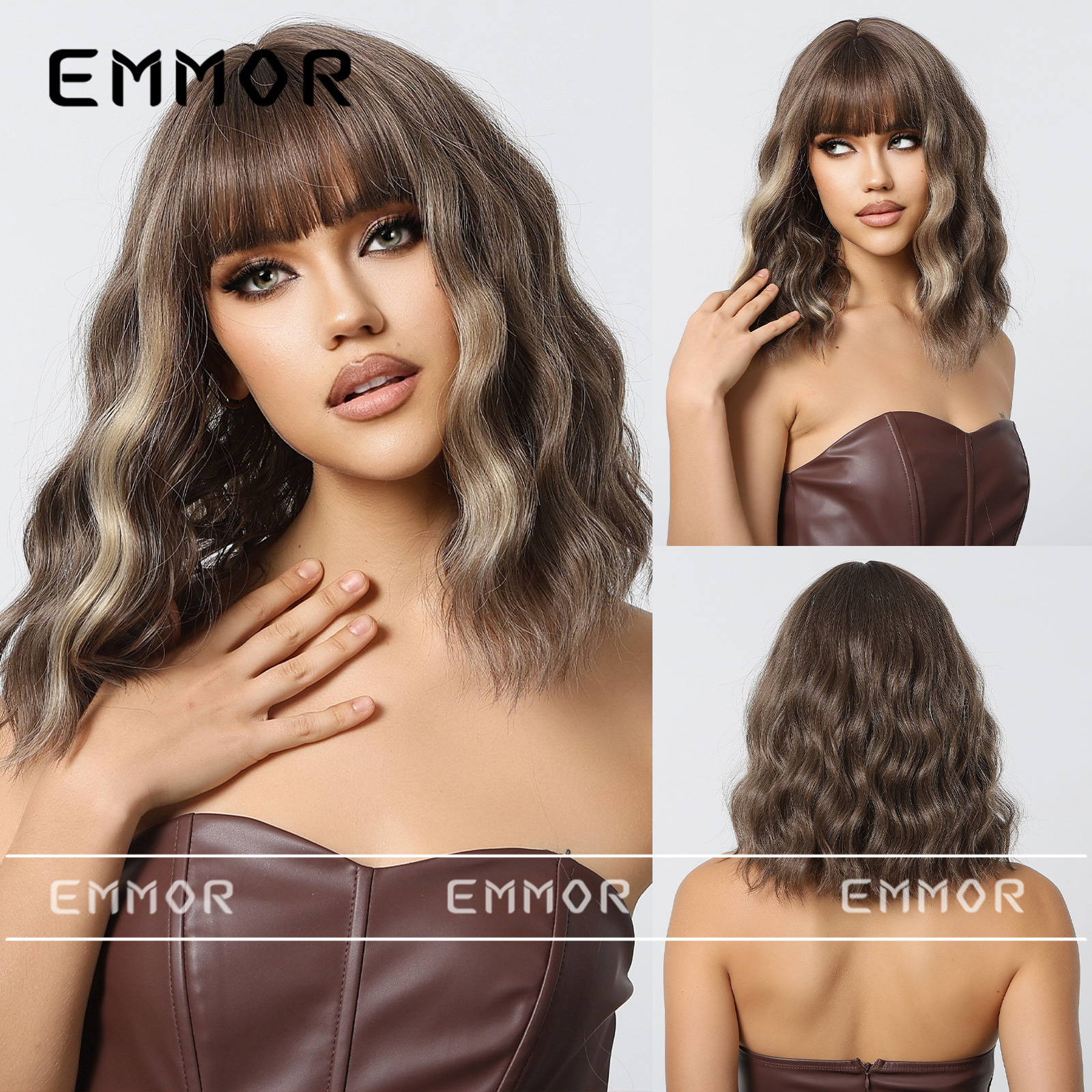 Gradiente transfronterizo europeo y americano, flequillo de oro blanco, rizado corto, rizado, rollo de lana, peluca perezosa de nivel natural, tipo de cabello completo