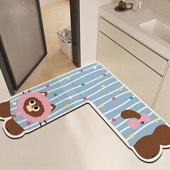 漫画 L 字型浴室吸収性フロアマット珪藻泥キッチン滑り止めフットマット家庭用浴室ドア速乾性マット
