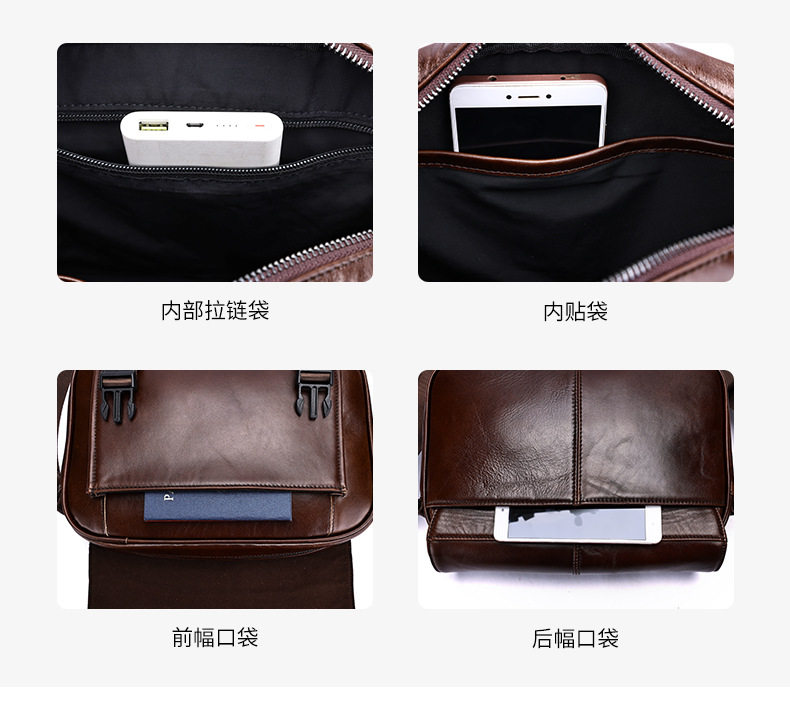 Túi đeo chéo nam da bò thật dung tích lớn, đựng vừa máy tính bảng 10 inch — nâu, đen chi tiết 18